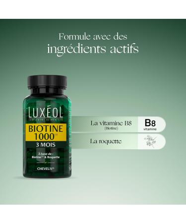 Lux ol Biotin 1000 g (1) Promotes hair growth (arugula)(2) Made in France Food Supplement 90 Capsules 28.5 g - Buy Online on GoSupps.com