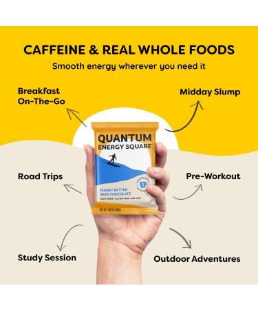 QUANTUM Organic Caffeinated Energy Bars - Plant Based Protein - Vegan, Gluten & Dairy Free - Salted Peanut Butter Crunch - 8 Pack - Buy Online on GoSupps.com