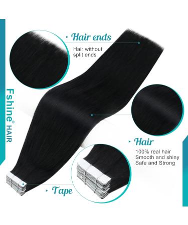 Buy FSHINE Black Tape In Extensions - Real Hair Deep Black 30cm 20 Pieces Remy Human Hair Smooth & Straight 30g - Shop Internationally! - Buy Online on GoSupps.com