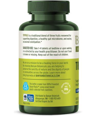 Buy Organic Banyan Botanicals Triphala Tablets | 180 Non-GMO Vegan Tablets for Digestion & Gut Health - Amla Haritaki & Bibhitaki - Buy Online on GoSupps.com