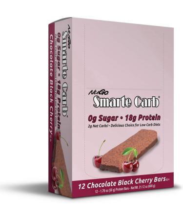 NuGo Smarte Carb Chocolate Black Cherry - 18g Protein, 0g Sugar, 2g Net Carbs, 150 Calories (12 Count) - Healthy Snack Option - Buy Online on GoSupps.com