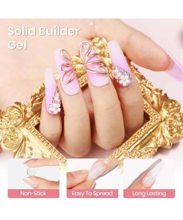 Solid Builder Gel for Nails - Clear White & Pink Hard Gel for 3D Nail Art | UV Nail Lamp & Chrome Powder Included | Ideal for DIY & Nail Salon Extensions - Buy Online on GoSupps.com