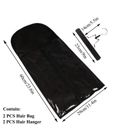 2 PCS Hair Extensions Storage Bag - Portable Wig Holder with Wooden Hanger | Dust Proof & Durable Zipper | Black - Buy Online on GoSupps.com