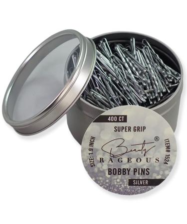 Super Grip Silver Bobby Pins - 400 Ct Approx - Handy Reusable Tin 400 Count (Pack of 1)