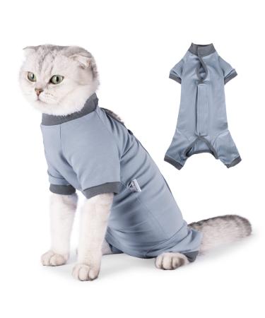 Cat Recovery Suit After Surgery, Pet Recovery Wear for Abdominal Wounds Cat Onesie Cone E-Collar Alternative Medium Blue+Grey