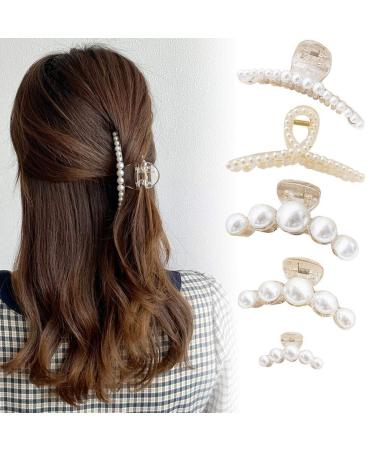 5-Piece Pearl Thick Hair Jaw Clips - Stylish Hairpins for Women & Girls | Indoor & Outdoor - Buy Online on GoSupps.com