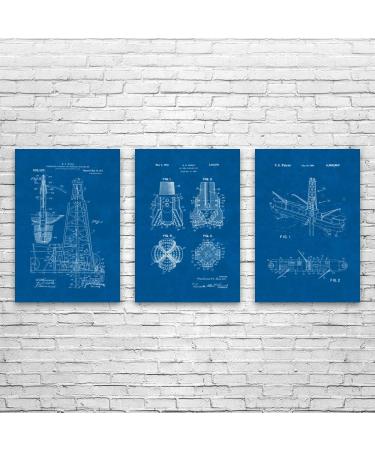 Patent Earth Oil Drilling Posters Set of 3 (16x20) Rig Worker Roughneck Gift Oil Industry Art Oil Well Blueprint Energy Contractor Blueprint