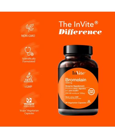 Invite Health Bromelain - Promotes Sinus Digestive & Joint Health - 90 Vegetarian Capsules (2) - Buy Online on GoSupps.com