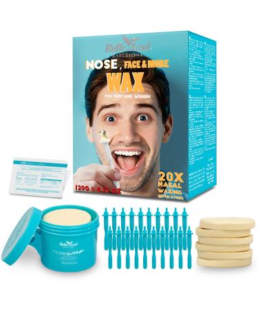 Belle Azul Nose Wax Kit - Nasal Hair Removal with Natural Beeswax 120g - Reusable Sticks with Anti-Spill Technology - Quick and Painless Method - 20 applicators - Made in Spain