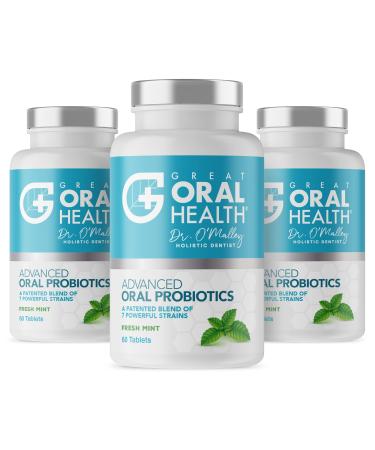 Chewable Oral Probiotics for Mouth Bad Breath Treatment Supplement - Oral Care Tablet with BLIS K12 M18 Dentist Formulated 60 Lozenge Mint Flavor eBook Included (3 Pack) Mint 60 Count (Pack of 3)