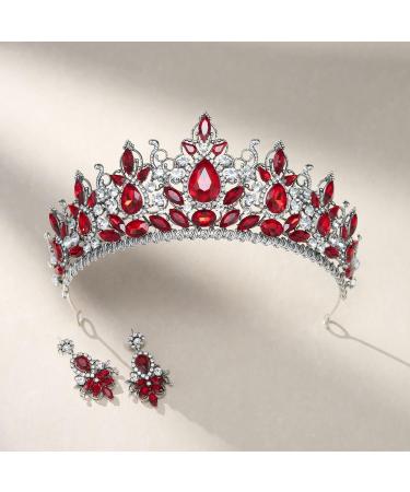 SWEETV 2-Pack Crystal Wedding Tiara Crown & Earrings Set - Red Princess Hair Accessories - Buy Online on GoSupps.com