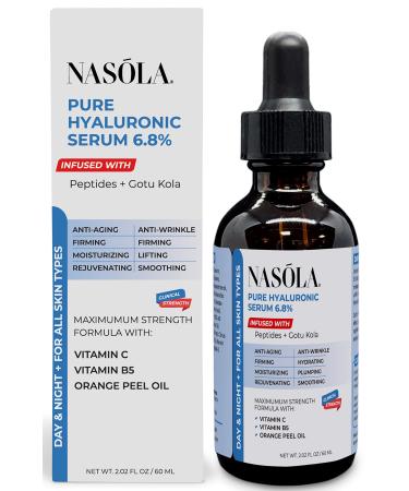 6.8% Pure Hyaluronic Acid Serum for Face Hyaluronic Acid Moisturizer - Get the Moisture Your Skin Needs for a Healthy Youthful Glow with Orange Peel Oil Vitamin B5 and C 2.02 Oz
