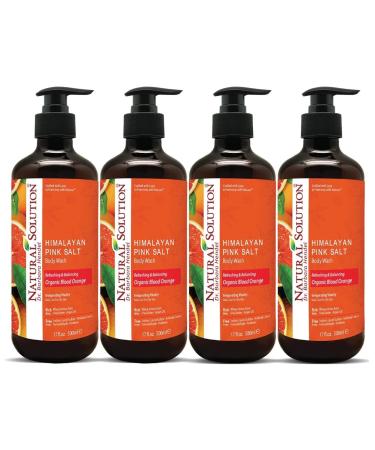 Natural Solution Body Wash, Revitalizes & Refreshing Your Skin, Formulated with Organic Blood Orange Extracts with Himalayan Pink Salt, 17 fl oz/Each Pack of 4