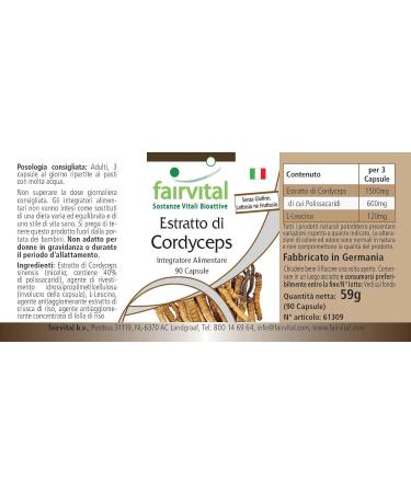 Fairvital | Cordyceps Extract 500mg Highly Dosed - 90 Capsules - Cordyceps Sinensis - Standardized to 40% Polysaccharides - Buy Online on GoSupps.com