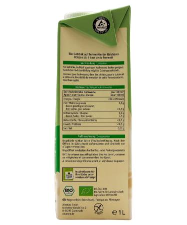 Alnatura Organic Rice Drink Unsweetened Vegan - Pack of 8 (8 x 1L) | Dairy-Free Gluten-Free Eco-Friendly - Buy Online on GoSupps.com