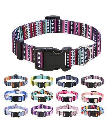 Mihqy dog collar adjustable soft & comfort dog collar Bohemian flowers geometric trunk design for small medium and large dogs (Bohemian purple m) m (neck circumference 33-55 cm width 2 cm) Bohemian purple