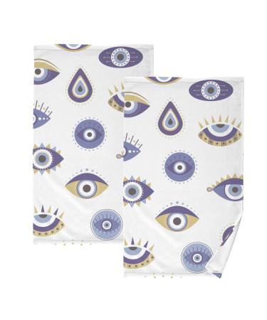 ZENWAWA Hand Towels Various Evil Eye Print Cotton Bath Towels Drying Face Hands Body Thin Water Absorbent Lightweight Quickdry Washcloth for Bathroom Ktichen Travel Gym 2 Pack 16 28 in