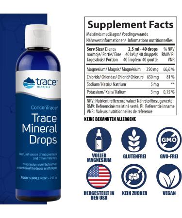 Trace Minerals Concentrae Drops | 72+ Ionic Minerals Magnesium Potassium | Low Sodium | Energy Electrolytes Hydration (237 ml) - Buy Online on GoSupps.com