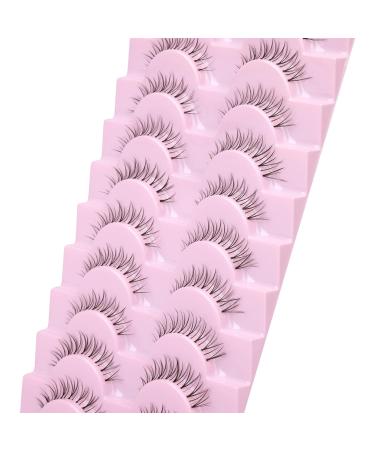 Fanxiton Wispy Short Cat Eye False Eyelashes 10 Pairs Pack - Natural Look Japanese Korean Asian Spiky Lashes - 10mm Clear Band (Natural C17) - Buy Online on GoSupps.com