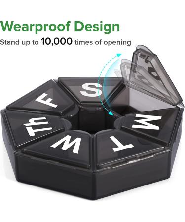Extra Large Weekly Pill Organizer - Portable 7 Day Pill Case for Travel - Black - Buy Online on GoSupps.com