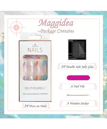 Colorful Almond Press On False Nails - 24pcs Short Acrylic Stick on Nails with Glue Sticker Set - Buy Online on GoSupps.com
