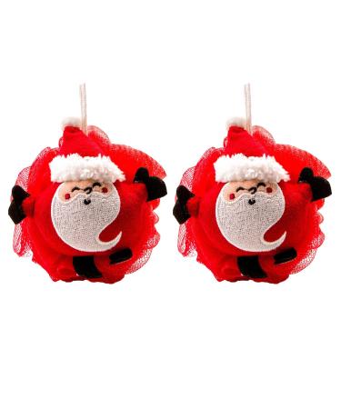 JNAWA 2Pieces Santa Shower Sponge Cartoon Cleaning Scrubber Pouf Loofahs Holiday Shower Essential Bag Fillers for Kids Full Lather Cleanse
