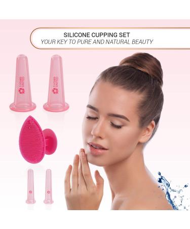 Silicone Facial Cupping Therapy Set - 4 Cups + Free Exfoliating Brush - Anti-Wrinkle & Anti-Aging - Hygienic Face & Eye Massage Kit - Buy Online on GoSupps.com