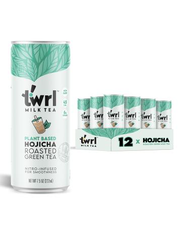 Twrl Milk Tea - Hojicha Roasted Green Milk Tea Made with Plant-Based Milk Low Sugar Organic Antioxidant-Rich and Nitro-Infused for Smooth Taste - 7.5 Ounce Pack of 12