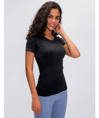  LUYAA Long Sleeves Workout Shirts for Women Yoga Seamless Gym Athletic  Tops Slim Fit with Thumb Holes Black : Clothing, Shoes & Jewelry