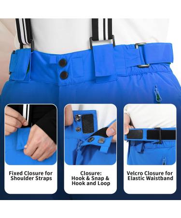 AOLI RAY Men's Waterproof Ski & Snowboard Bib Pants - Windproof Lined Removable Straps - Small Blue - Buy Online on GoSupps.com
