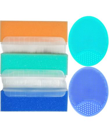 Baby Bath Brush, Cradle Cap Brush, Baby Bath Sponge Brush, Soft Sensory Scrubber with Cradle Cap Bristle Brush, Baby Care Essential for Dry Skin, Cradle Cap (Blue&Green&Orange)