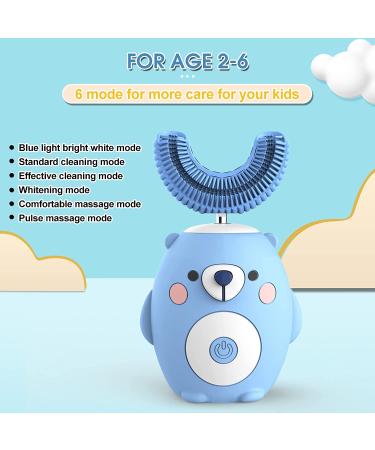 Kids Electric Toothbrush  U-Shaped Ultrasonic Toddler Automatic Toothbrush with Six Smart Modes Auto Whitening Toothbrush IPX7 Waterproof Design for Children Kids Toddler 2-7 Years (Blue) 1-bule - Buy Online on GoSupps.com