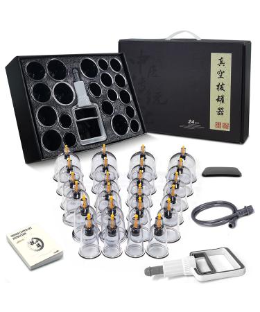 Cupping Set 24 Cups Professional Chinese Acupoint Cupping Therapy Set with Pump Suction Cups for Body Massage, Pain Relief, Physical Therapy–Improve Your Health & Wellness