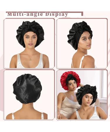 Welrog Satin Hair Hood for Women - Double-Sided Silk Bonnet | Hair Protection & Sleep Hood in Black/Wine Red - Buy Online on GoSupps.com