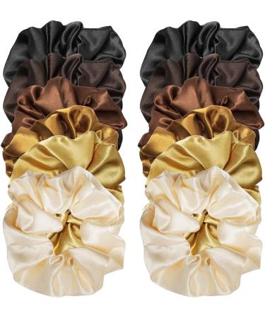 12 Pieces Silk Hair Scrunchies - Elastic Hair Bobbles Scrunchy FOR Women girls satin Hair Ties Ponytail Holder for Thick Thin Curly Hair 6 Colors (Natural) - Buy Online on GoSupps.com