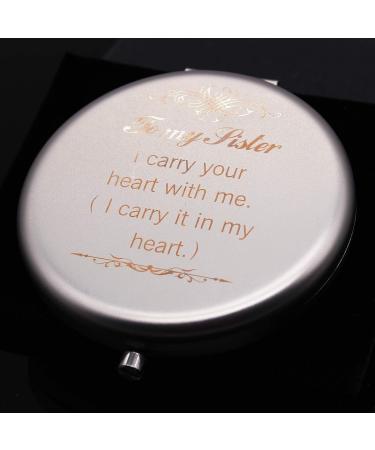 Sister Gifts Frosted Compact Makeup Mirror - Birthday & Graduation Ideas - 'I Carry Your Heart' Engraved - Silver Finish - Buy Online on GoSupps.com