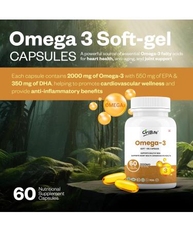 ORIBITE Omega-3 Fish Oil 2000mg Supports Heart Skin & Eye Health 60 Softgel Capsules with EPA & DHA Burpless Premium Fish Oil Supplement - Buy Online on GoSupps.com