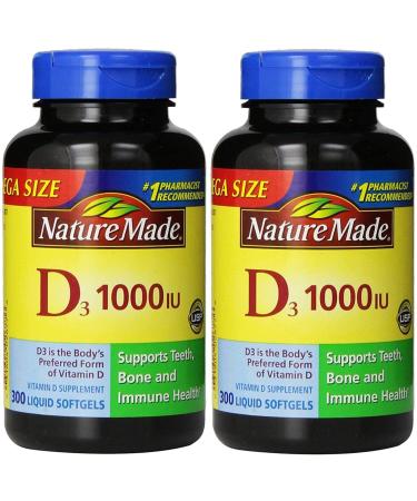 Nature Made Vitamin D3 Tablets 1000 IU 300 ct Each. ( 2pk - 600 Softgels )