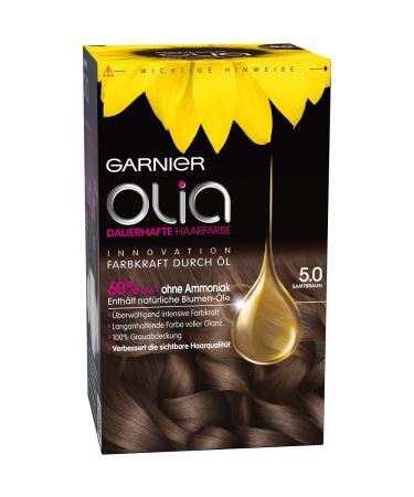 Garnier Olia 5.0 including brown permanent hair color without ammonia with nourishing natural oils complete gray hair cover permanent coloring 1 piece - Buy Online on GoSupps.com