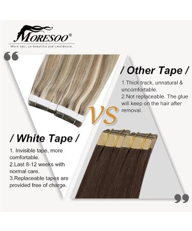 Moresoo Human Hair Tape in Extensions 18 Inch Light Brown Highlighted with Blonde - 20pcs 50g 9AP60 - Buy Online on GoSupps.com