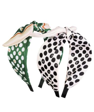 Litthing Bow Headbands for Women  Polka Dot Headbands with Rabbit Ears  Knotted Bow Headband Boho  Wide Twist Knot Headwrap for Women Girls Hair Accessories Summer Holiday(Green+ Black polka dots)