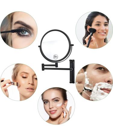 Adjustable Height Black 10x Magnifying Makeup Mirror - Wall Mounted 8 Inch Double Sided Vanity Mirror for Bathroom Shaving - Buy Online on GoSupps.com