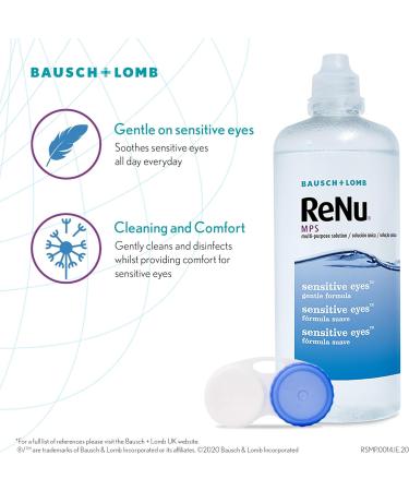ReNu Multi-Purpose Contact Lens Solution 3 x 240ml - Soft Contact Lenses for Comfortable Wear - Gentle on Sensitive Eyes - Clean Disinfect Rinse Lubricate and Store your Lens - Lens Case Included 240 ml (Pack of 3) - Buy Online on GoSupps.com