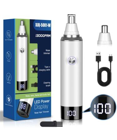 Ear and Nose Hair Trimmer for Men Women 2024 Painless USB Rechargeable Eyebrow & Facial & Nose Hair Trimmer Clipper with LED Display for Easy Cleansing (White)