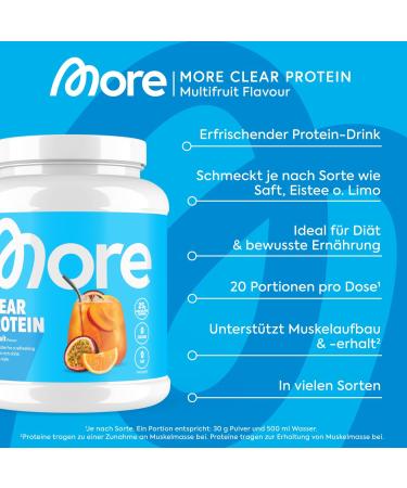 High-Quality More Clear Protein Drink - 2x600g Whey Isolate Multifrucht Flavor Tested in Germany - Shop Now! - Buy Online on GoSupps.com