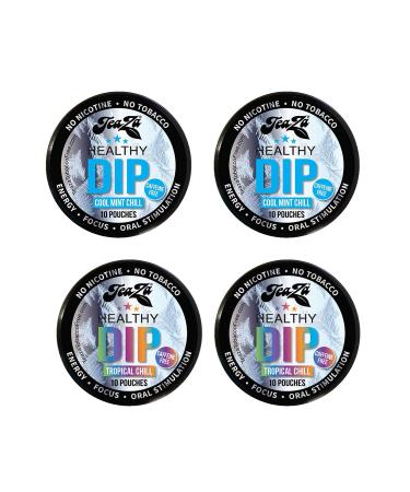TeaZa Herbal Energy Cool Mint Chill & Tropical Chill Flavor Pouches, Nicotine & Tobacco Free Energy Dip Pouches (4 Pack)