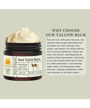  Mimoqk Tallow Face Moisturizer 50g Beef Tallow Cream Organic Hydrating Balm Enriched with Wild Honey Nourishing for Dry & Tight Skin Face & Body Use - Buy Online on GoSupps.com