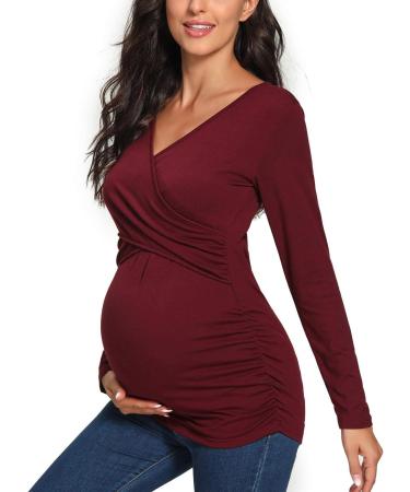 Love2Mi Maternity Nursing Shirt | Short Sleeve V-Neck Breastfeeding T-Shirt | Pregnancy Top in Weinred - Buy Online on GoSupps.com