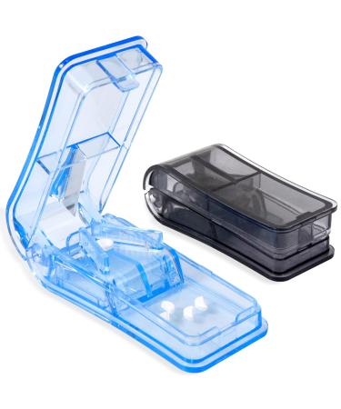 Redamancy Pill Cutter 2 Pcs Pill Crusher Pill Splitter with Blade in Half Quarter with Storage Compartment Pill Cutters for Tablets for Small Pills Large Pills Cut in Half (Blue+Black)