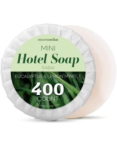 Eco Hotel Soap Bars (400 Count) Eucalyptus & Lemon Myrtle Essential Oils Guest Soaps Travel Size Hand Soap for Hotels and Resorts Mini Travel Soap Bulk Individually Wrapped Bars of Soap Bulk Pack